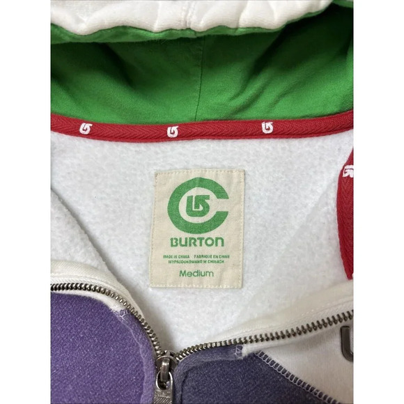 Burton Hoodie Full Zip Up Sweatshirt White Embroidered Mens Men’s Medium - Picture 9 of 11
